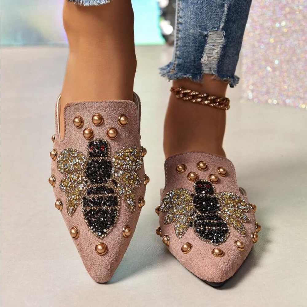 5✨New Euro Style Women’s Rhinestone Beaded Lux Mules 6/36